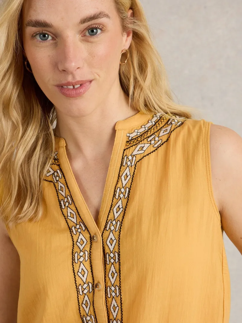 White Stuff Ärmellose Bluse Tulip - 46, Mittelgelb, – Produktbild 3 von 4