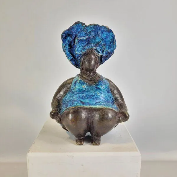 Moogoo Creative Africa Moogoo Creative Africa Bronze-Skulptur "Bobaraba Henriette" Unikate by Hamidou | handgemacht, Blau, – Produktbild 1 von 5