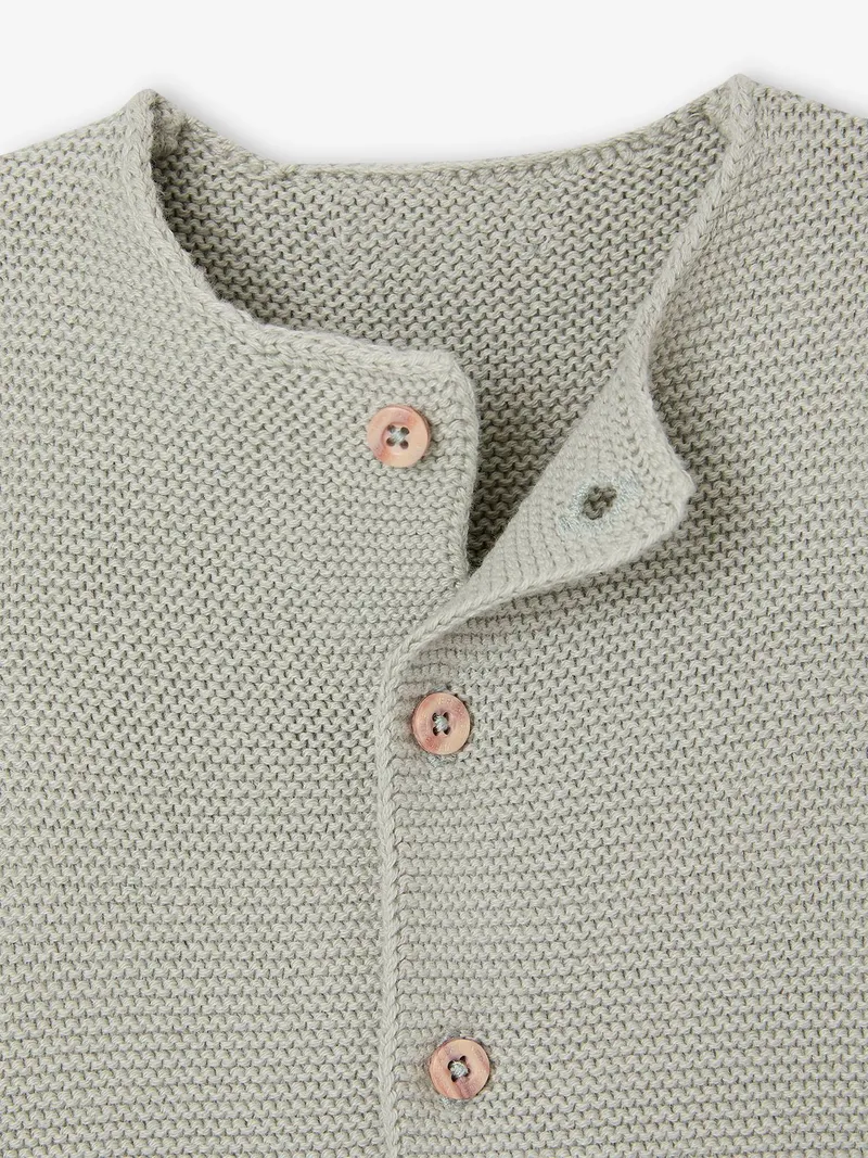 Vertbaudet Baby Strickjacke aus Baumwolle BASIC salbei, Salbeigrün, – Produktbild 3 von 3