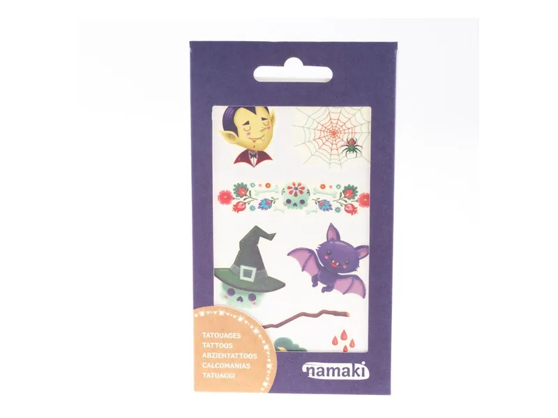 Namaki Bio Kindertattoos Welten des Schreckens, 2 Blatt pro Set 8,50 x 15 cm, 2 Blatt pro Set, Mehrfarbig, – Produktbild 1 von 2