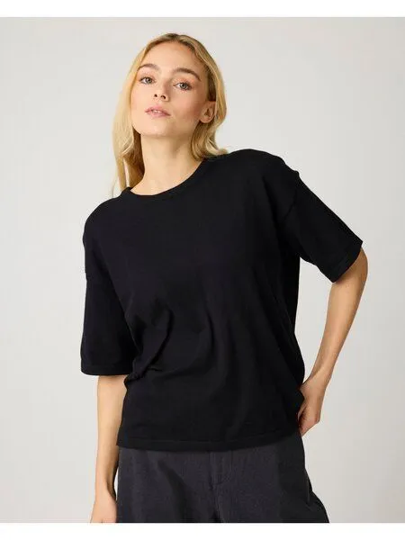 KnowledgeCotton Apparel KnowledgeCotton Apparel Gestricktes lockeres T-Shirt mit Kaschmir, Schwarz-black-jet, – Produktbild 1 von 4