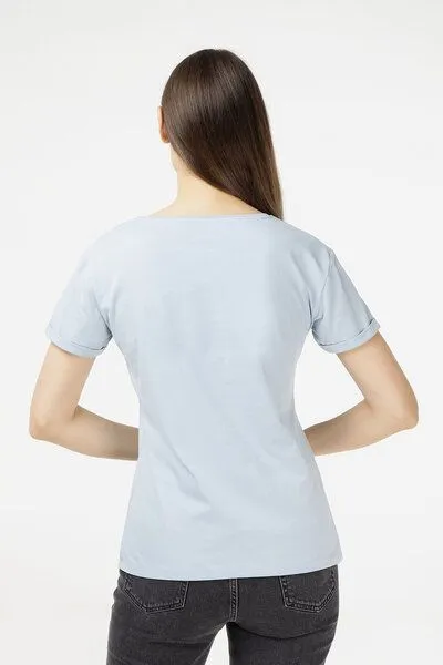 Evermind Evermind Damen T-Shirt mit umgeschlagenen Ärmeln, Blauer nebel, – Produktbild 3 von 4
