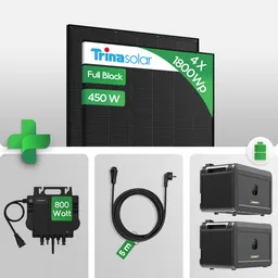 Growatt PV Set - 1800Wp Balkonkraftwerk Mit 2 × NOAH 2000 Batterien + 600/800W Mikro Wechselrichter + Trina Vertex S+ 450W Solarmodul – Produktbild 1 von 1