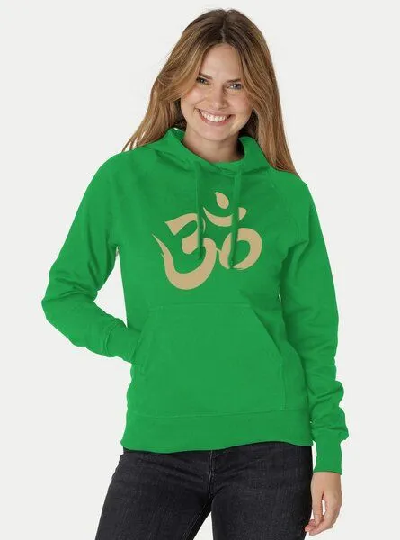 Peaces.bio - handbedruckte Biomode Peaces.bio - handbedruckte Biomode Bio-Damen-Kapuzensweater Om, Grün, – Produktbild 2 von 2