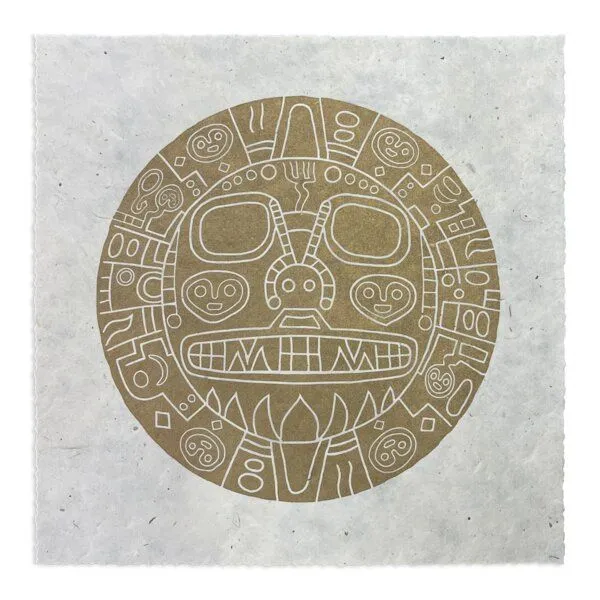 Veskor Cassiopeia Veskor Cassiopeia TIKI VIRACOCHA Heilige Geometrie Linoldruck | 22 × 22 cm | Gold auf Naturweiß – Produktbild 1 von 4
