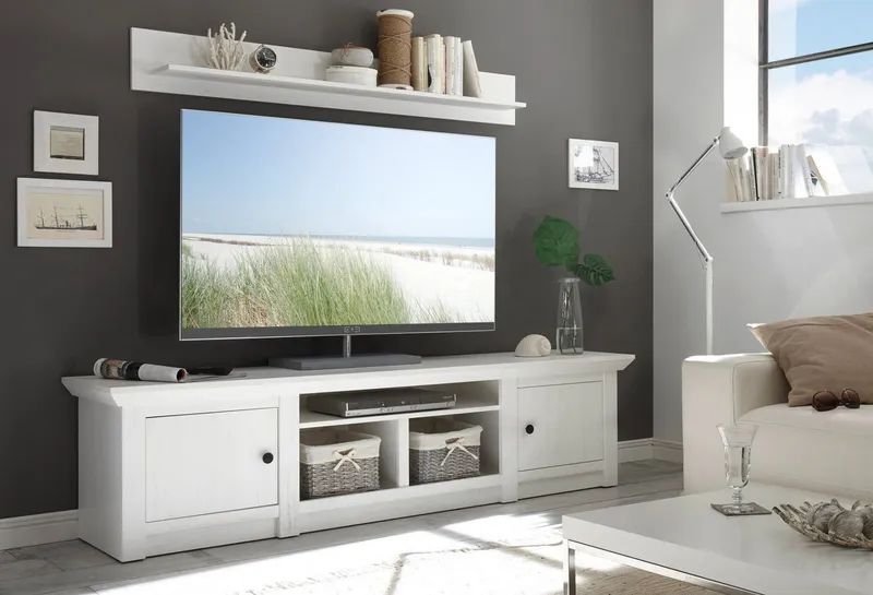 Furn.Design Lowboard Hooge (TV Unterschrank in Pinie weiß Landhaus, 2-türig), Breite 194 cm, Weiß, – Produktbild 3 von 5