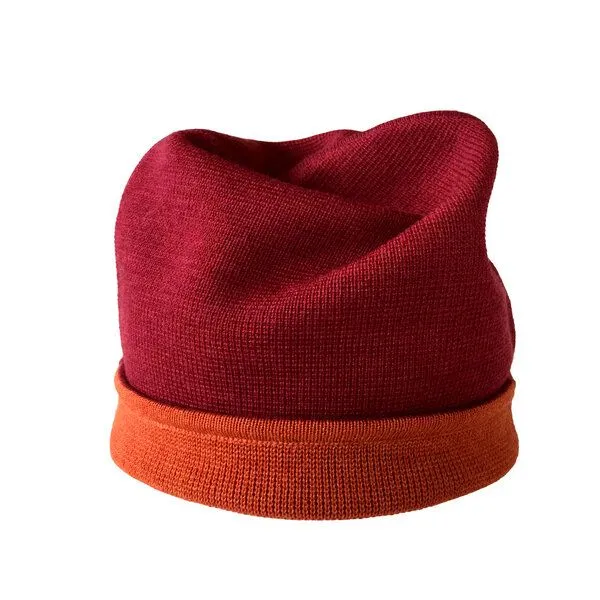 austriandesign.at austriandesign.at BeanieMütze reversibel aus extrafeiner Merinowolle, Rot/orange, – Produktbild 3 von 4