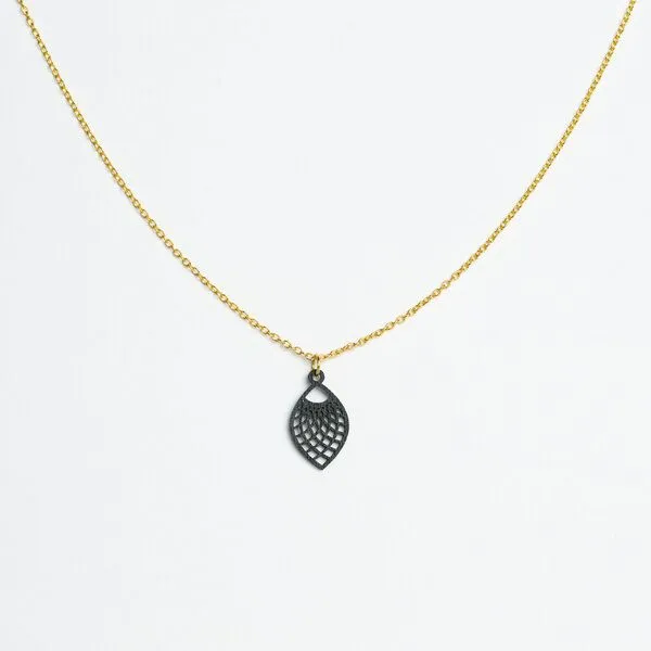 feinformart feinformart Kette mit Holzanhänger 'Leaf', Schwarz, – Produktbild 1 von 4