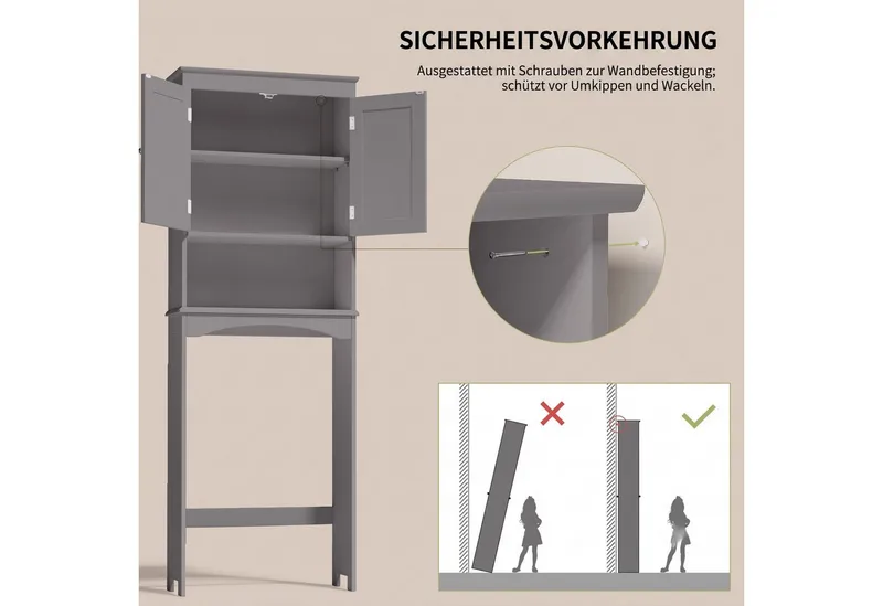 Blishom Badregal WC-Regal über Toilette, Badezimmerschrank mit Verstellbarem Regalboden, Badregal Platzsparend mit Offenem Fach, 167 x 60 x 23 cm, Grau, – Produktbild 3 von 5