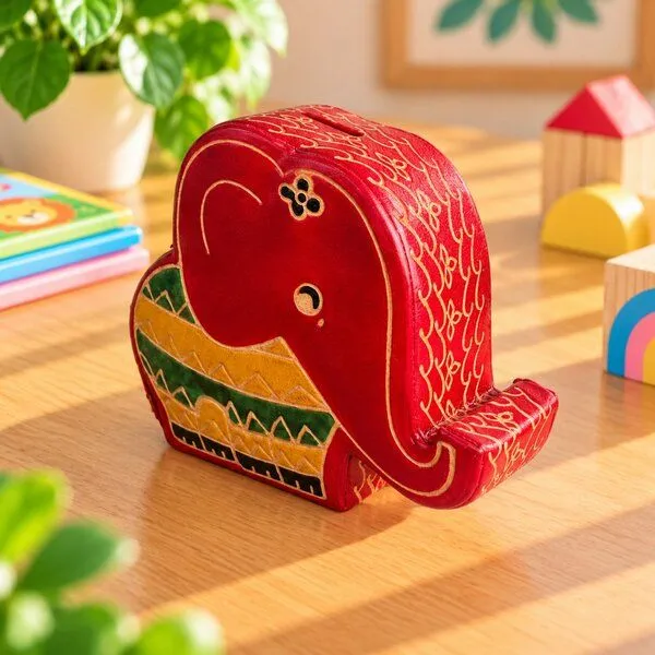 Janselo Stehender Elefant Kinder-Spardose aus Shanti-Leder – Produktbild 3 von 4