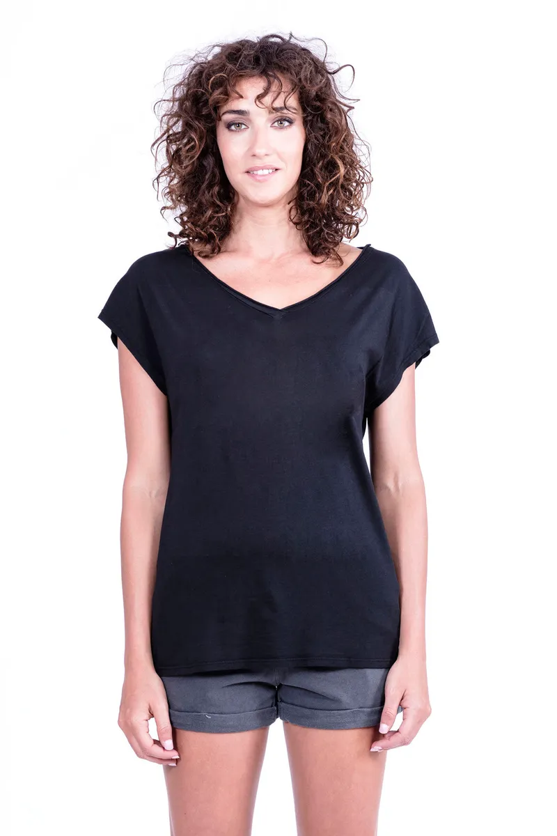 RAVENS VIEW IBIZA RAVENS VIEW IBIZA Damen vegan Top Maxi V Schwarz, Schwarz, – Produktbild 1 von 1