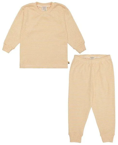 loud + proud loud + proud Babys & Kinder Schlafanzug, Pyjama Streifen aus Feinripp, GOTS-zertifiziert, Curcuma/gold, – Produktbild 2 von 3