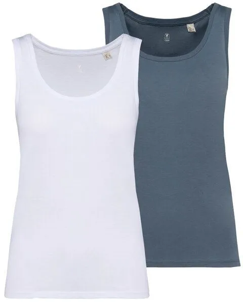YTWOO YTWOO 2er Pack Damen Tank Top aus 100% Bio-Baumwolle, Weiß-grau, – Produktbild 1 von 4