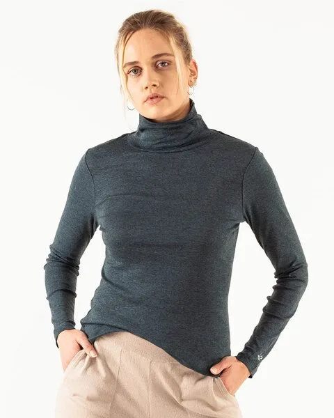 Alma & Lovis Alma & Lovis Rollkragenshirt aus Bio-Baumwoll-Jersey | Melange Rolli, Dunkelgrün, – Produktbild 2 von 4