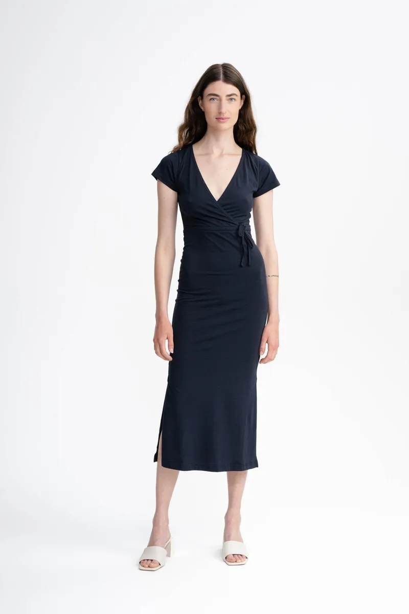 MELA MELA Damen vegan Kleid V-Ausschnitt Shreoshi Marineblau, Extra dunkelblau, – Produktbild 2 von 2