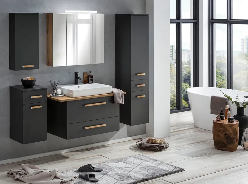 Schildmeyer Spiegelschrank Duo, Spiegelschrank, Made in Germany, B: 80 cm Solide Verarbeitung - Dieses Produkt ist in Deutschland gefertigt, Braun, – Produktbild 5 von 5