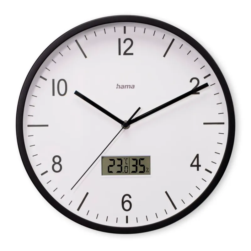 Hama Hama Funkwanduhr "Lanzarote", m. Thermometer/Hygrometer, Ø 35cm, ohne Ticken, SW – Produktbild 1 von 5