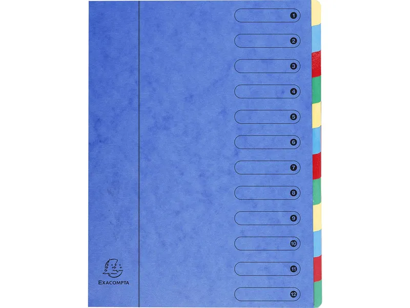 Exacompta 6 Exacompta Ordnungsmappen aus Colorspan-Karton, 400 g/m², DIN A4, 12 Fächer, blau – Produktbild 1 von 1