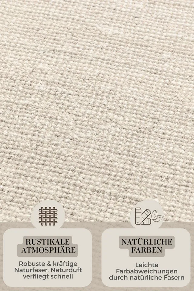 HANSE Home Teppich Jaipur Juteteppich, als Läufer und in Rund, rechteckig, Höhe: 10 mm, 100% Naturfaser, Wohnzimmer, Esszimmer, Schlafzimmer, Weiß, – Produktbild 4 von 8