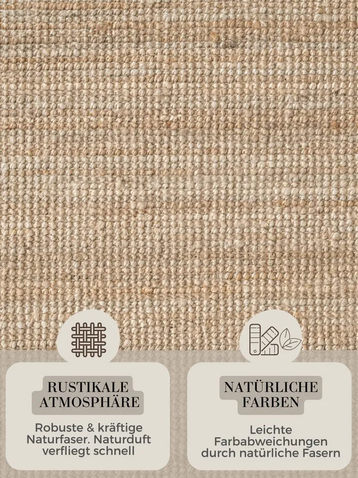 HANSE Home Teppich Jaipur Juteteppich, als Läufer und in Rund, rund, Höhe: 10 mm, 100% Naturfaser, Wohnzimmer, Esszimmer, Schlafzimmer, Goldfarben, – Produktbild 4 von 5