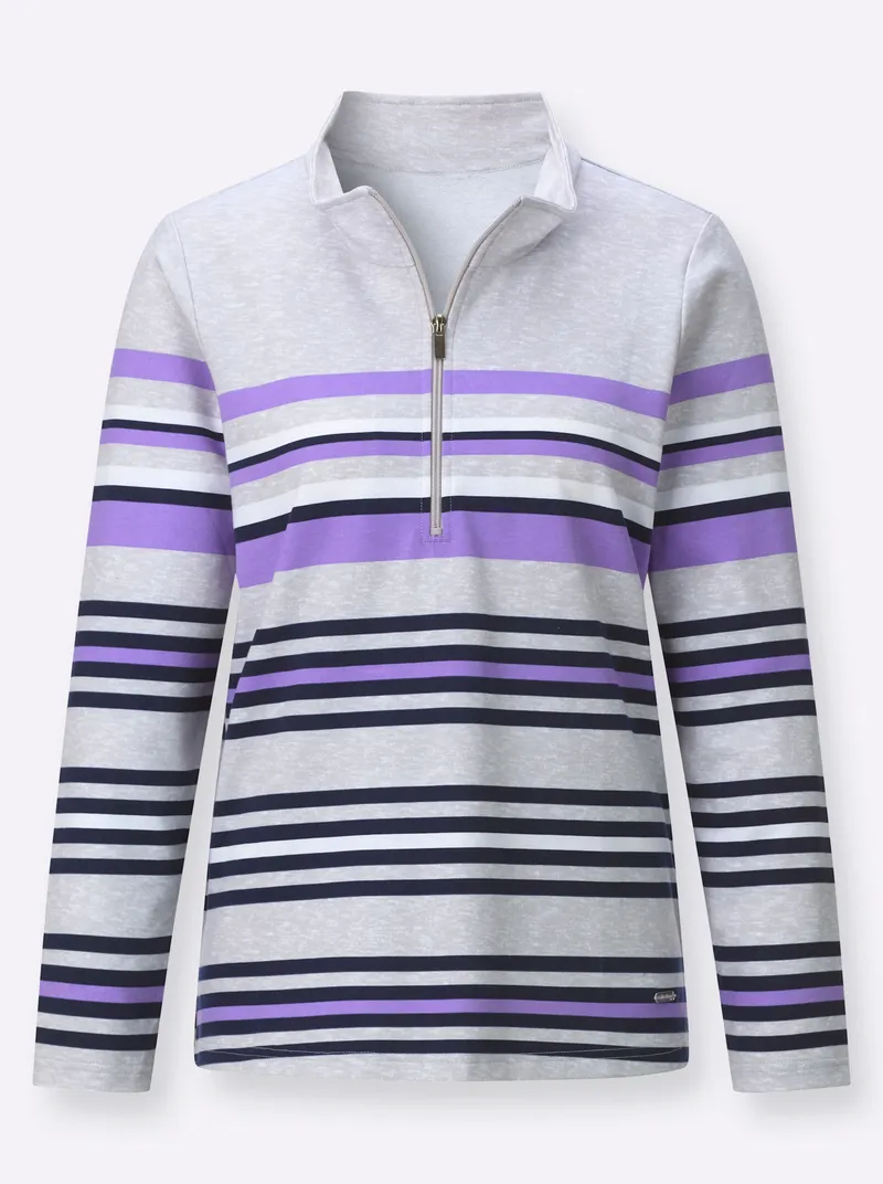 Witt Witt Poloshirt hellgrau-lavendel-geringelt, Hellgrau-lavendel-geringelt, – Produktbild 1 von 2
