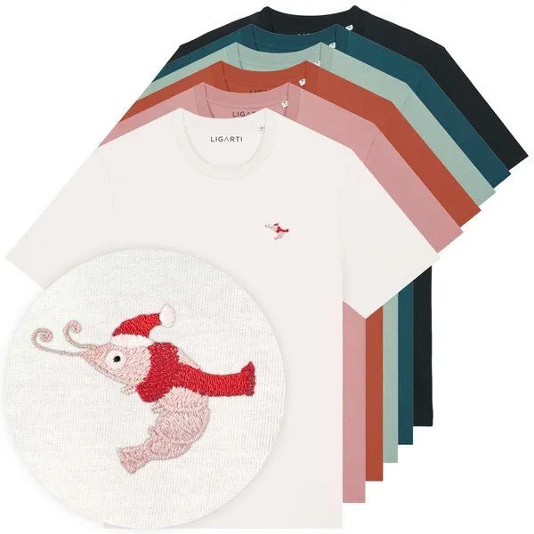 LIGARTI Besticktes T-Shirt – Jean-Luc die Weihnachtsgarnele – LIGARTI Tiermanufaktur, Schwarz, – Produktbild 2 von 2