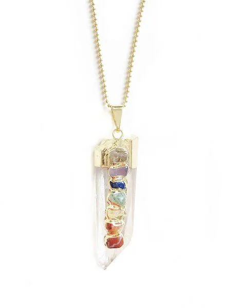 Crystal and Sage Crystal and Sage Chakra Reiki Bergkristall Halskette, Gold, – Produktbild 2 von 4