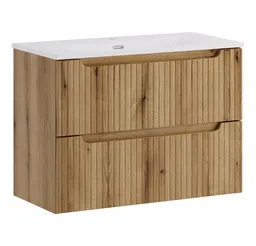 Lomadox Waschtisch NEWPORT-56-EVOKE, 80 cm breit, Eiche mit gerillter Front, 2 Schubladen – Produktbild 1 von 1