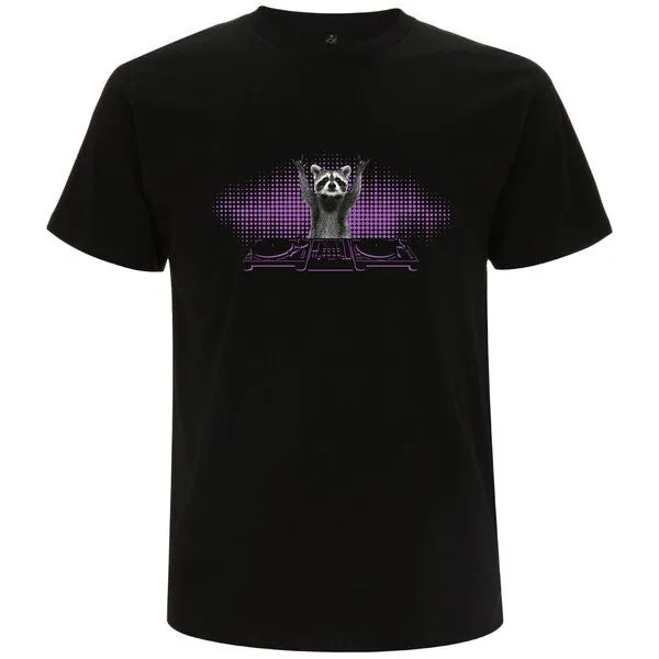 Spreecult Spreecult DJ Waschbär - Bio und Fair - Männer Unisex T-Shirt - Turntable Racoon, Schwarz, – Produktbild 1 von 3