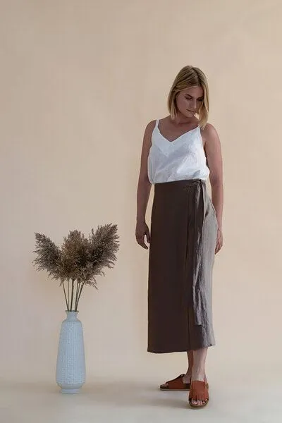 gust. gust. Leinen-Wickelrock - Linen Wrap Skirt - 100% Bio-Leinen, Cocoa (braun), – Produktbild 1 von 2