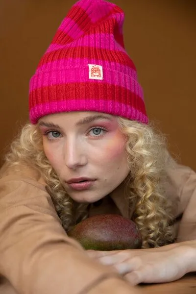 Strickmütze aus Merinowolle, abstehend Unisex Kiwistories, Rosa, – Produktbild 2 von 4