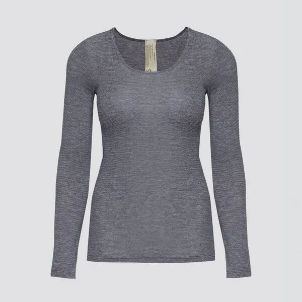 comazo|earth comazo|earth Damen Shirt langarm aus Wolle-Seide Mix | GOTS zertifiziert, Dunkelblau-melange, – Produktbild 4 von 4
