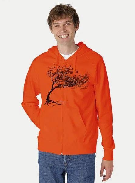 Peaces.bio - handbedruckte Biomode Peaces.bio - handbedruckte Biomode Bio Herren-Zip-Hoodie Windy Tree, Orange, – Produktbild 3 von 3