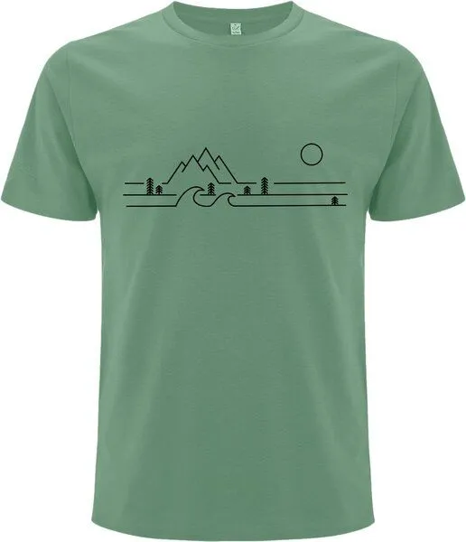 Spreecult Spreecult 3 Linien Wald - Bio und Fair - Männer Unisex T-Shirt, Grün, – Produktbild 2 von 2