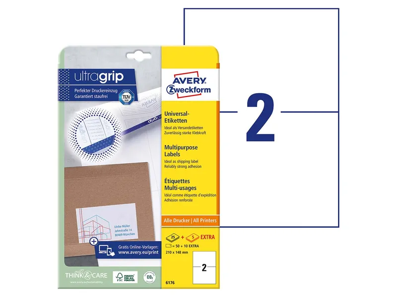 Avery Zweckform 50 Avery Zweckform Universaletiketten 210 x 148 mm, A4, permanent – Produktbild 1 von 1