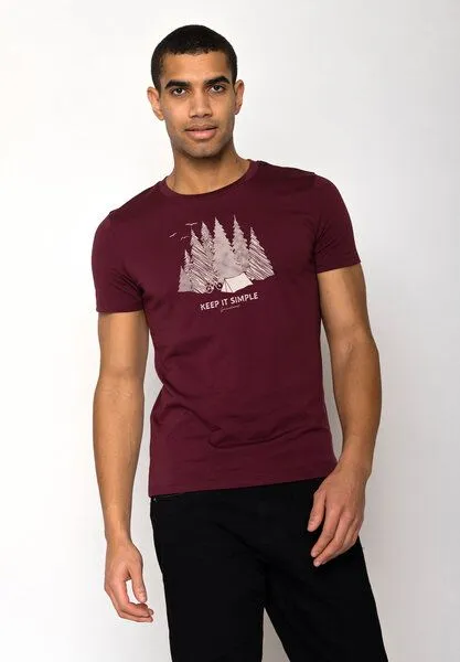 GreenBomb GREENBOMB Nature Keep Guide - Sportliches T-Shirt aus Bio-Baumwolle / hochwertiger Print / GOTS / Fair & Vegan, Rot (samtener regen), – Produktbild 1 von 4