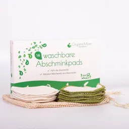 OrganicMom® OrganicMom® 16 Bio-Baumwolle Abschminkpads waschbar in natur + grün inkl. Baumwollbeutel – Produktbild 1 von 1