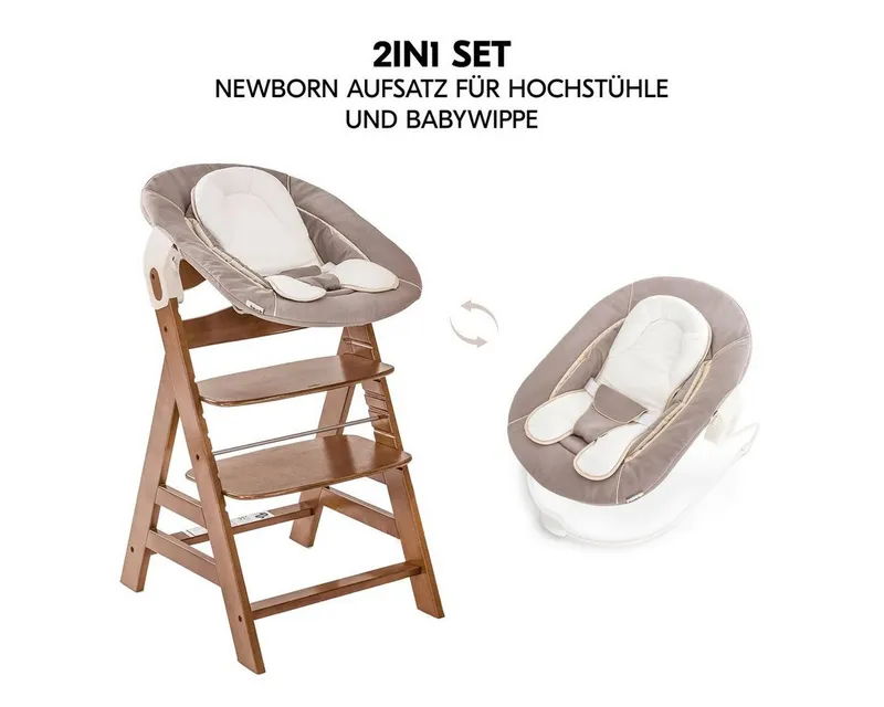 Hauck Hauck Hochstuhl Alpha Plus Newborn Set - Walnut, Holz Babyhochstuhl ab Geburt inkl. Neugeborenenaufsatz & Sitzauflage, Braun, – Produktbild 4 von 5