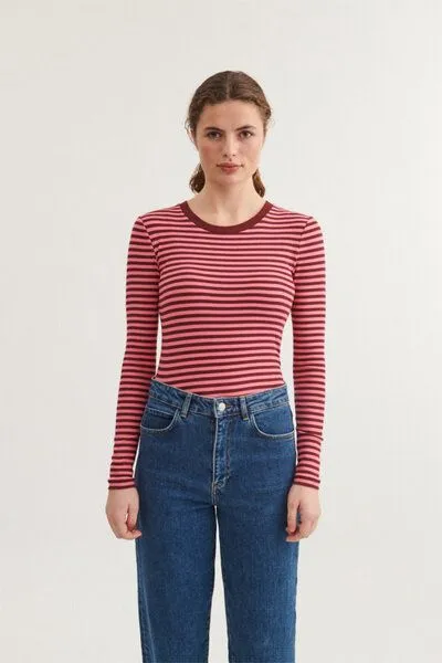 Basic Apparel Basic Apparel LUDMILLA Langarmshirt aus Bio-Baumwolle, Rosa (gestreift-bubble-gum), – Produktbild 1 von 4