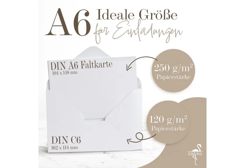 Falinko Briefumschlag 50x Faltkarten mit Umschlag weiß, Din A6/C6 I neutrale Grußkarten mit Umschlag (Kraftpapier, 50er Set) – Produktbild 3 von 5