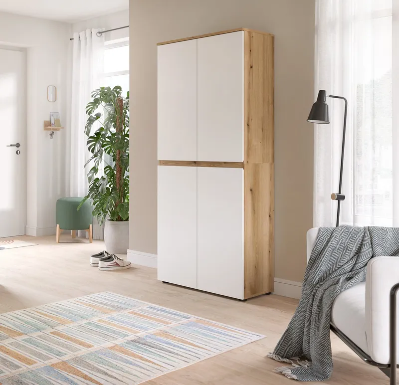 furnling Mehrzweckschrank Sarca - in 5 trendigen Farben 1 Kleiderstange, 4 Türen, 9 Fächer, Universalschrank, Höhe 175 cm, Weiß, – Produktbild 1 von 5