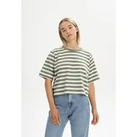 MELA Cropped T-Shirt Style DESNA Stripes | von MELA | Fairtrade & GOTS zertifiziert, Thymian gestreift, – Produktbild 1 von 1