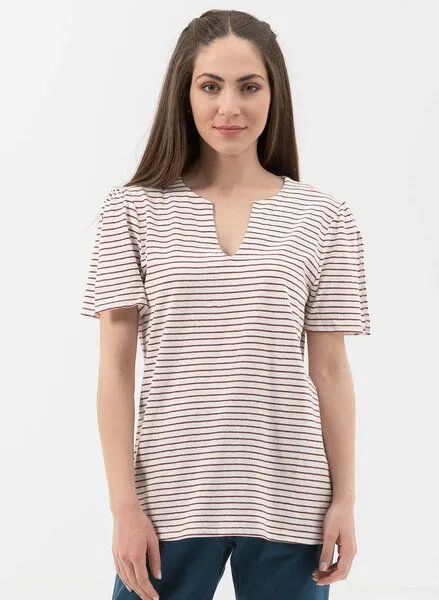 ORGANICATION ORGANICATION T-Shirt aus Bio-Baumwolle und Leinen mit Armschlitze, White/hot chocolate, – Produktbild 1 von 4