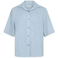 KnowledgeCotton Apparel KnowledgeCotton Apparel Lockere Kurzarmbluse aus Ecovero und Bio-Leinen, Hellblau-skyway, – Produktbild 1 von 1
