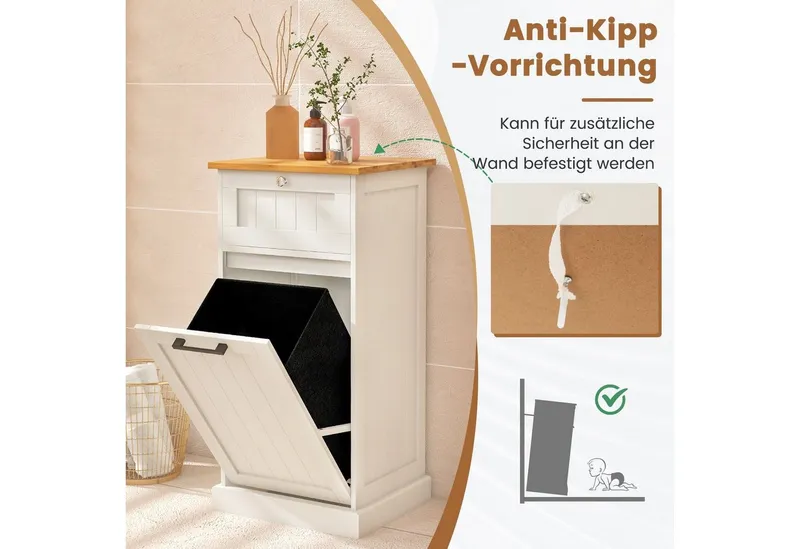COSTWAY COSTWAY Wäscheschrank mit Wäschekorb & Stauraum, Badezimmerschrank, Weiß, – Produktbild 5 von 5