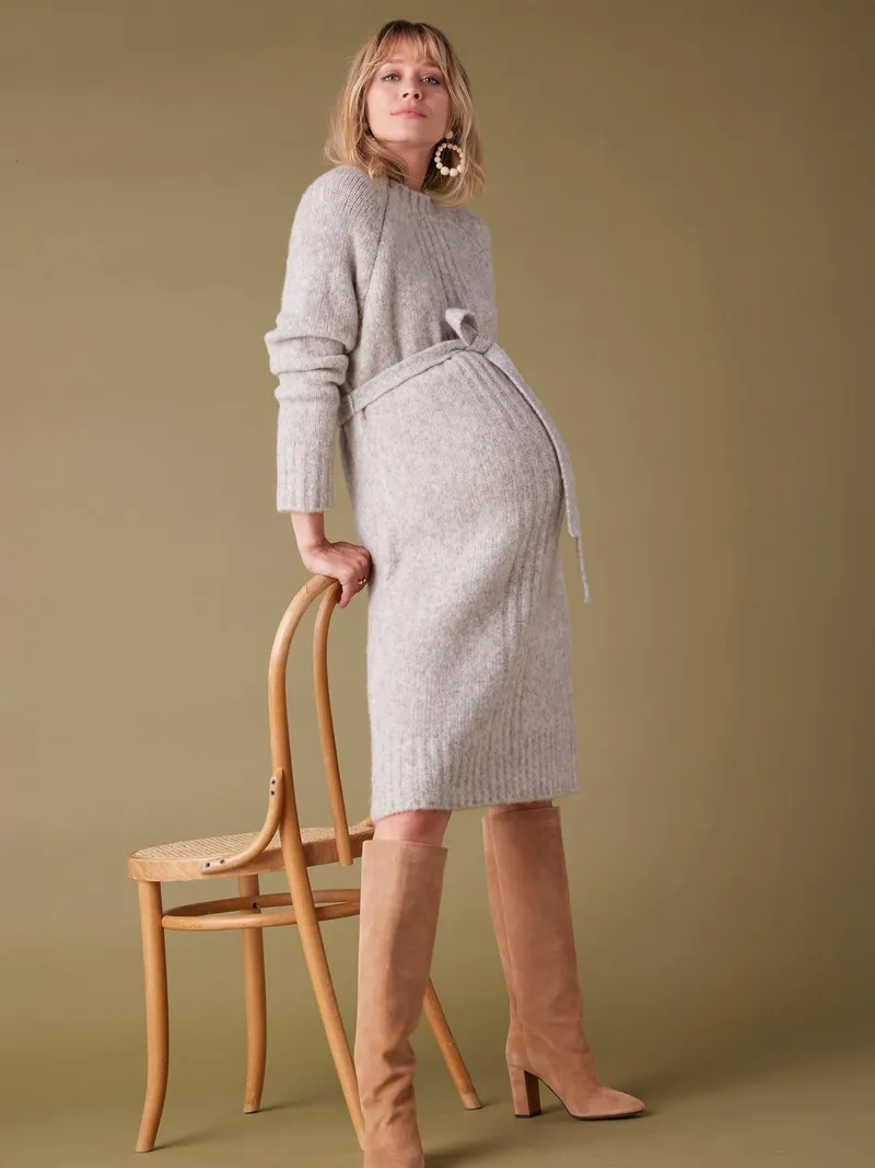 Envie De Fraise Strickkleid für Schwangerschaft und Stillzeit ENVIE DE FRAISE, Perlgrau, – Produktbild 3 von 4