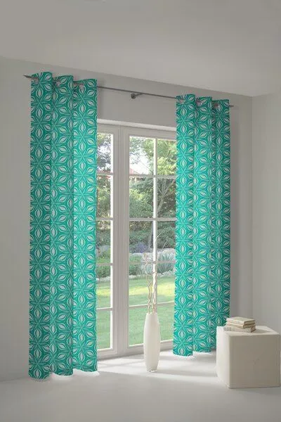 Nature by Adam Nature by Adam Vorhang aus 100% Bio-Baumwolle - Made in Germany - Retro Floret, Petrol, – Produktbild 6 von 7