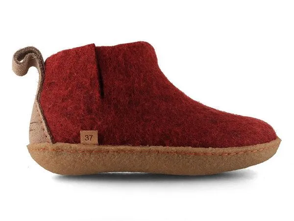 WoolFit WoolFit Yeti Filzboots hohe Hausschuhe mit Naturgummisohle, handgefilzt aus 100% Wolle, Dunkelrot, – Produktbild 2 von 3