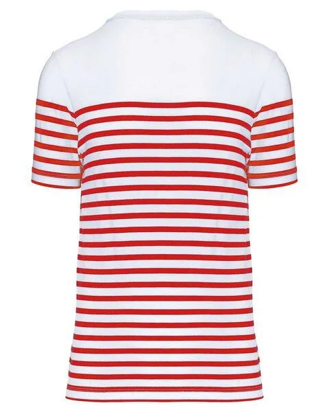 YTWOO YTWOO Nachhaltiges Herren-T-Shirt mit Rundhalsausschnitt im Marine-Stil, Weiß/rot gestreift, – Produktbild 4 von 4
