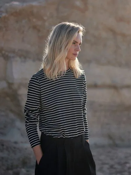 WOTE WOTE Longsleeve Streifen new aus Organic Cotton, Schwarz-offwhite, – Produktbild 1 von 3